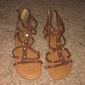 Brown zip up sandals